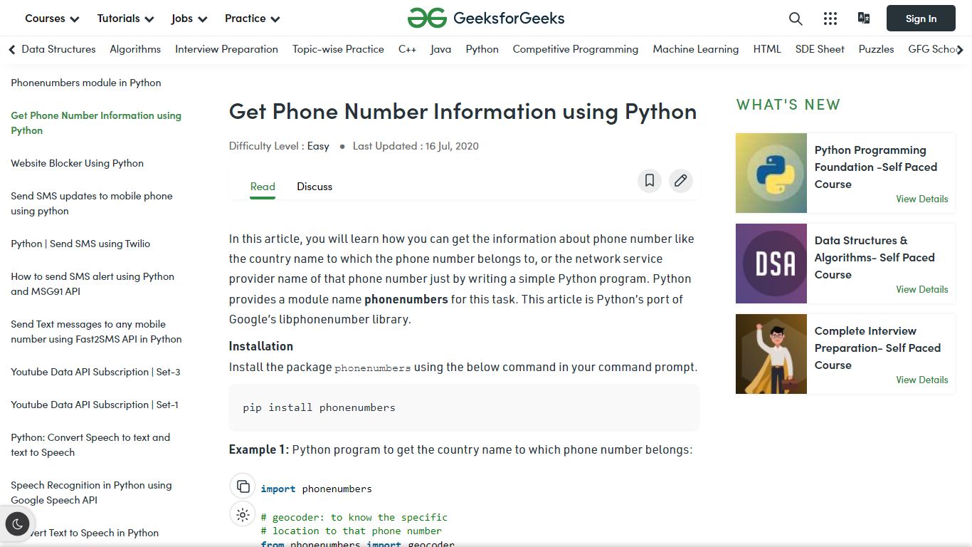 Get Phone Number Information using Python - GeeksforGeeks